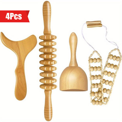 3/4/6pcs Outils de Massage en Bois pour la Remise en Forme du Corps, Masseur de Lymphatique, Kit de Madérothérapie, Rouleau de Massage en Bois