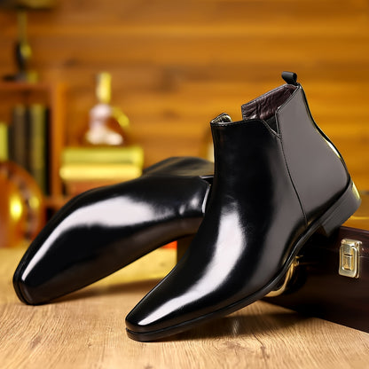 Bottes Chelsea hautes pour hommes de grande taille, unies, avec fermeture éclair latérale, semelle en caoutchouc antidérapante confortable et durable, chaussures de bureau pour hommes