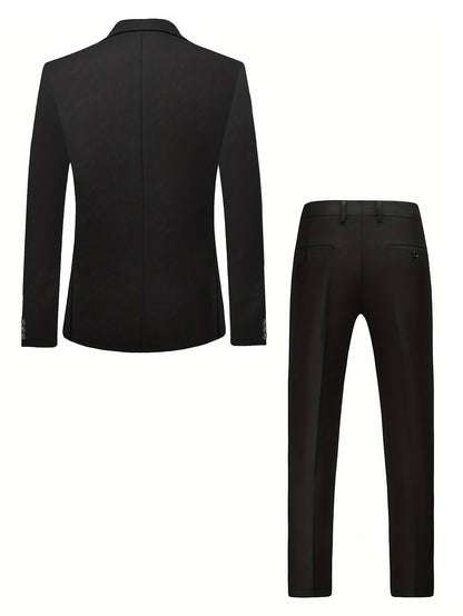 Ensemble de costume 2 pièces pour homme, blazer à revers crantés avec un bouton, détail à motif papillon et poches scellées, pantalon de costume uni, mode business printemps et automne pour homme.