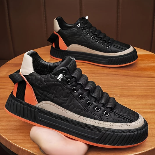 Men's Fashion Platform Skateboard Shoes, Adjustable Lace-up Non-slip Sneakers for Outdoor Jogging Walking. 