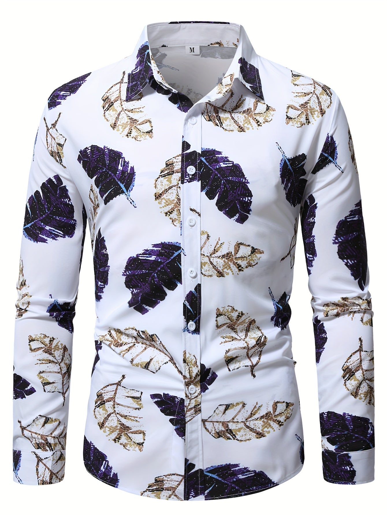 Chemise À Motif Ample Et Élégante Pour Hommes, Décontractée Et Légèrement Extensible, À Col Et Boutons, Manches Longues, Idéale Pour Les Promenades En Ville Et Les Activités En Plein Air