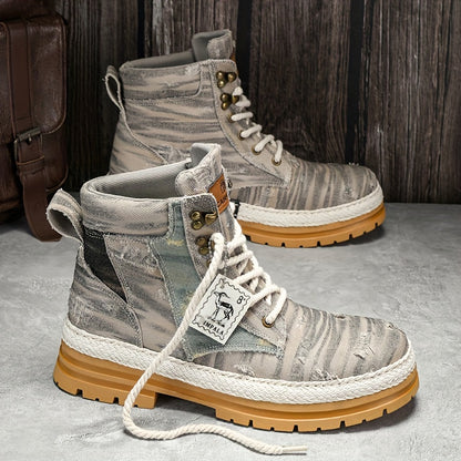 Bottes à lacets pour hommes avec un design usé, chaussures de marche décontractées, confortables et respirantes