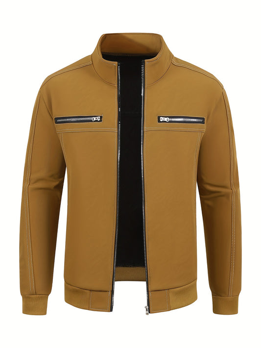 Veste en polyester casual pour homme JK6031, style bomber à fermeture éclair, taille régulière, manches longues, couleur unie, col de baseball, non extensible, port quotidien