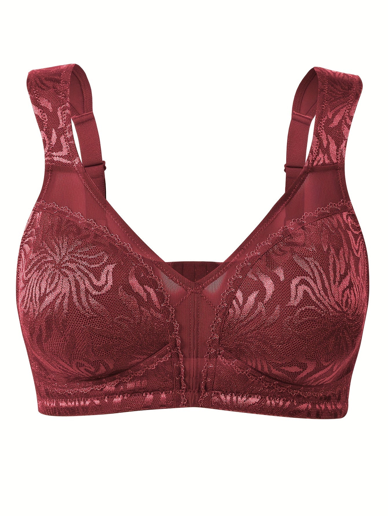 Soutien-gorge minimiseur sans armatures et sans rembourrage pour femme, couvrant complètement la poitrine.