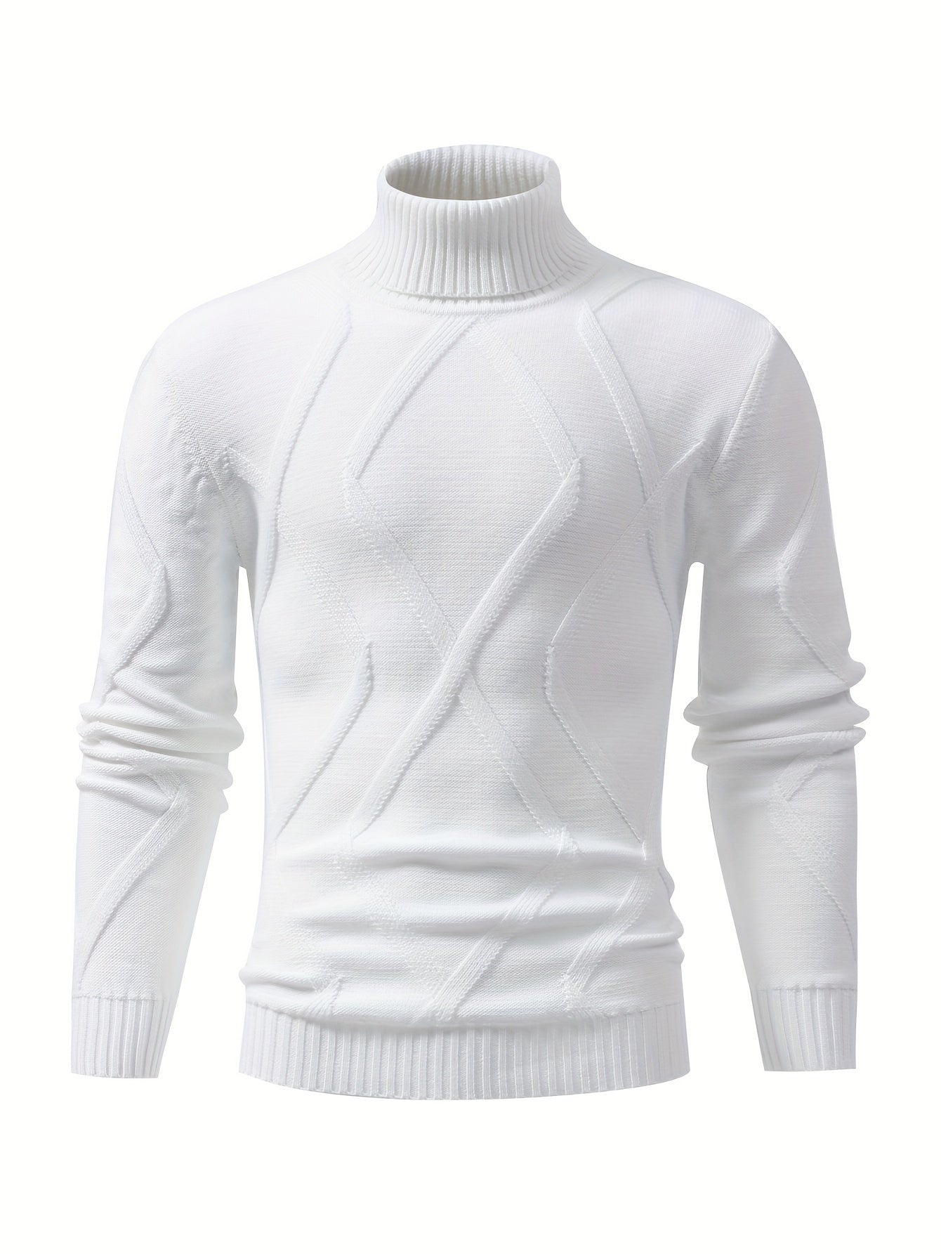 Men's Stylish Solid Knitted Sweater, High Stretchy Breathable Turtleneck Long Sleeve Casual Top for Outdoor Activities and City Walking