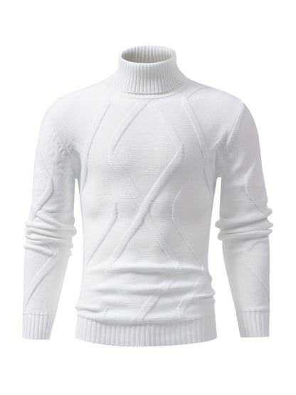 Men's Stylish Solid Knitted Sweater, High Stretchy Breathable Turtleneck Long Sleeve Casual Top for Outdoor Activities and City Walking