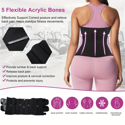 Ceinture De Taille Amincissante À Fermeture Éclair Noire À Contrôle Du Ventre, Boucle Réglable En Élastique Pour La Forme Du Corps