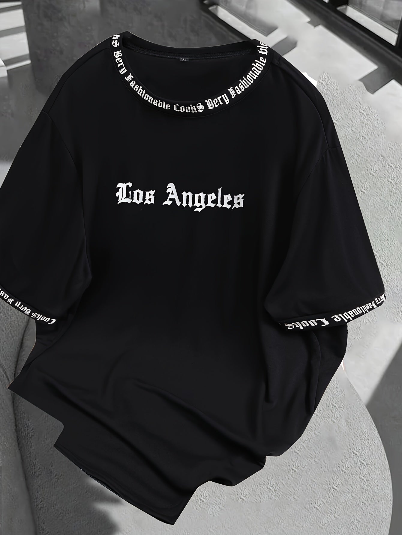 T-shirt imprimé LOS ANGELES, T-shirt décontracté et confortable pour homme, haut tendance à manches courtes pour les tenues quotidiennes d'été