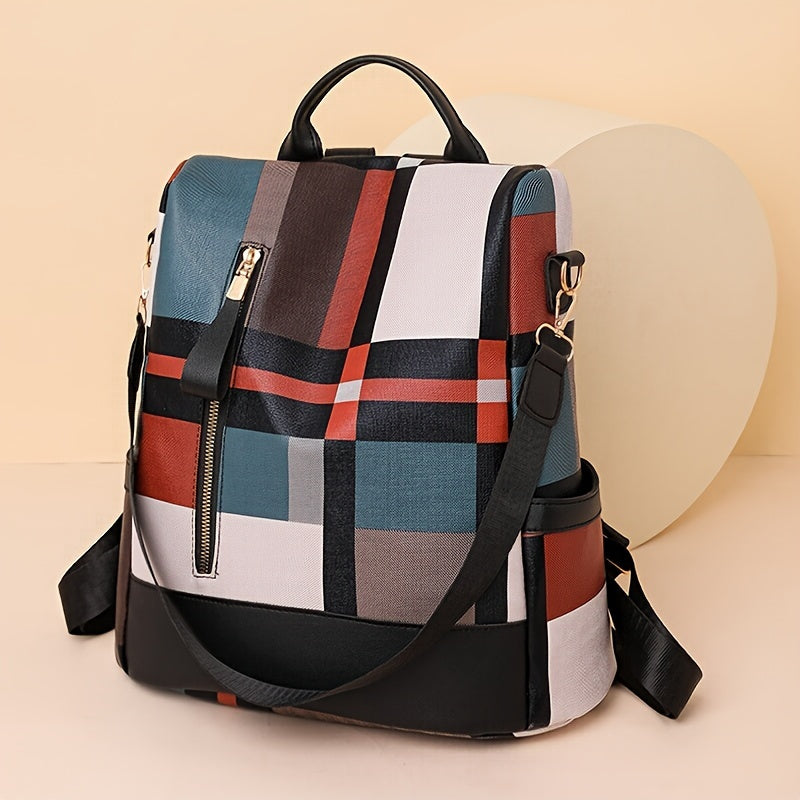 Fashion Color Block Backpack, Anti-theft Travel Backpack, Fashion Dual-use Shoulder Bag, Travel Work Bag for Commuting and School 