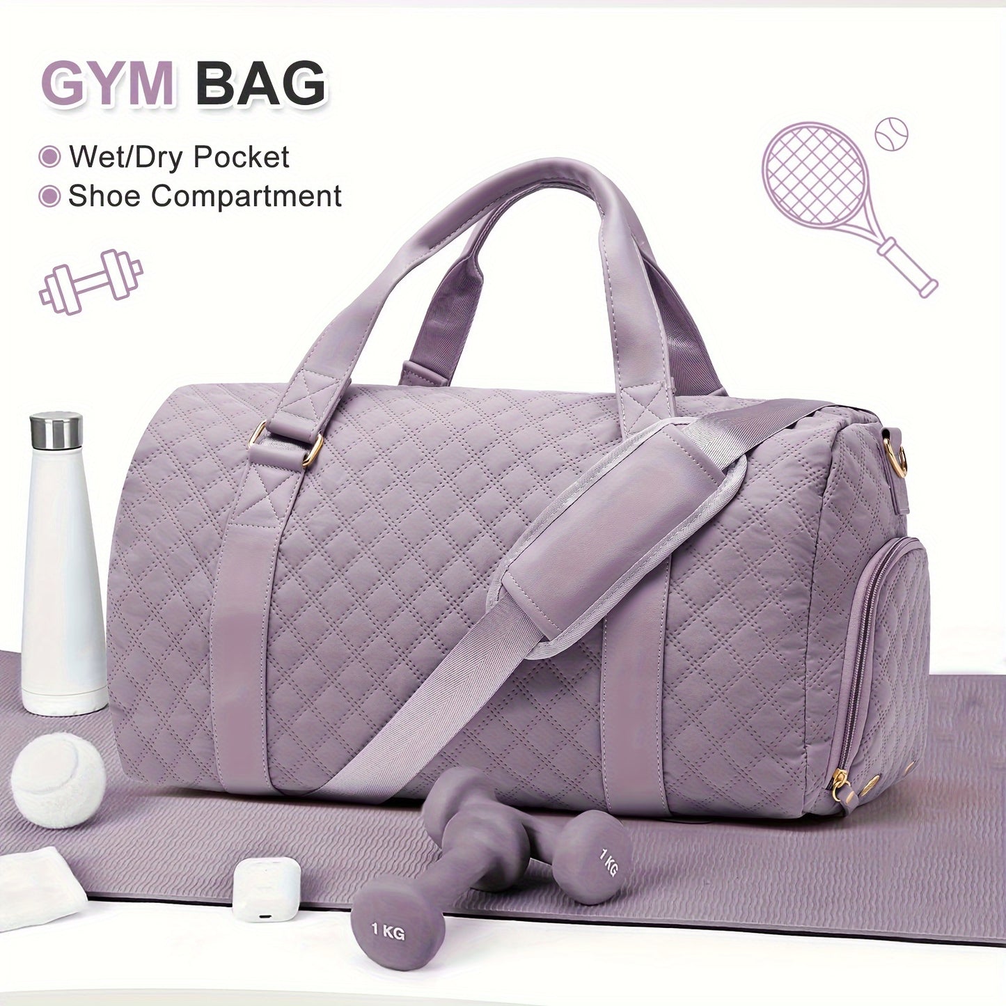 Sac de sport pour femme, grand sac de voyage de sport, sac fourre-tout de week-end pour femmes et hommes, sac de sport étanche pour le yoga, la danse, la natation, le camping, avec compartiment à chaussures et poche étanche