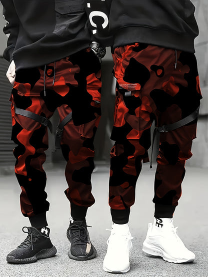 Pantalon cargo camouflage pour homme, coupe athlétique tendance, pantalon ample multipoches pour les activités sportives et de plein air au printemps et à l'automne.