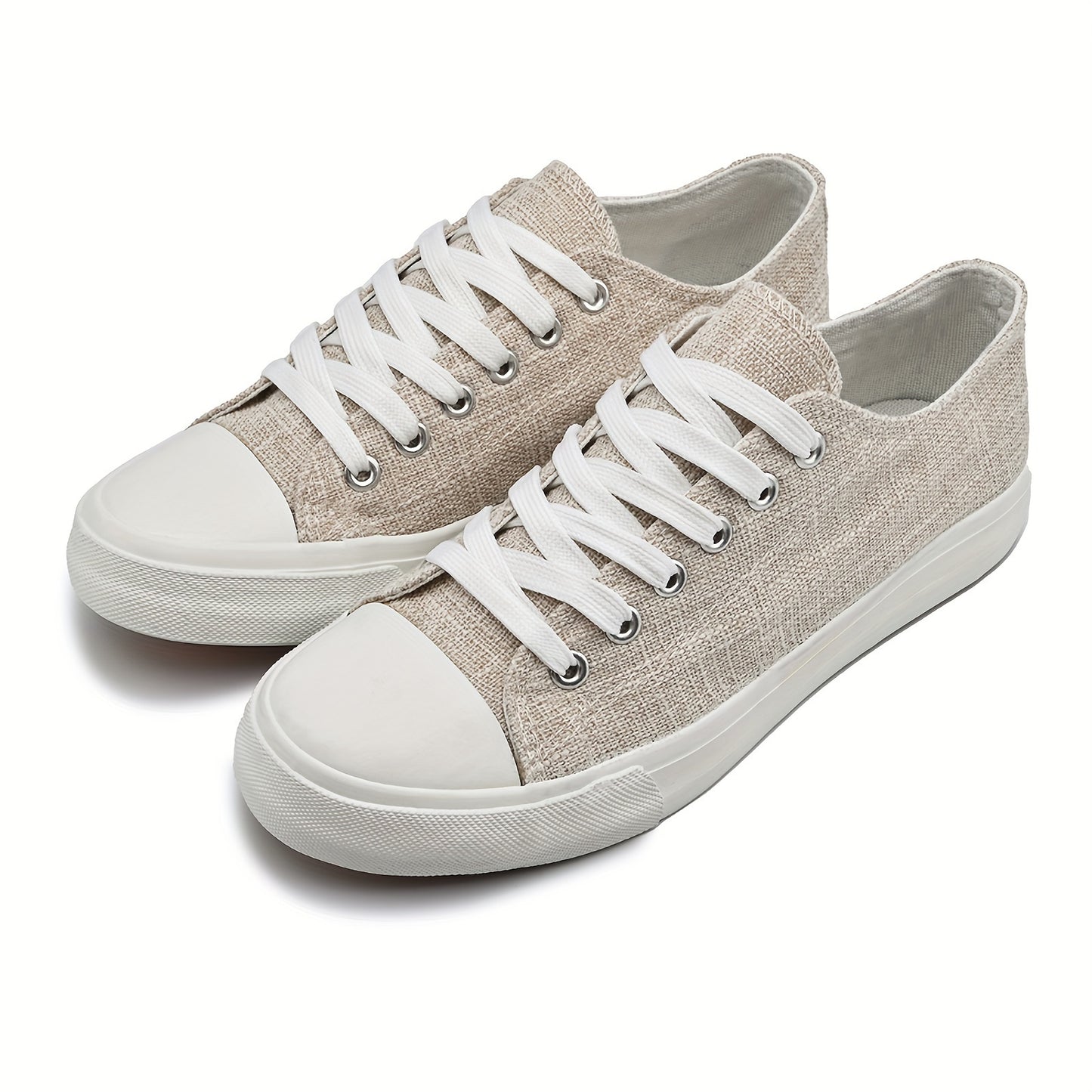 Women's breathable canvas sneakers, comfortable low-top lace-up walking shoes, suitable for running and casual wear. 