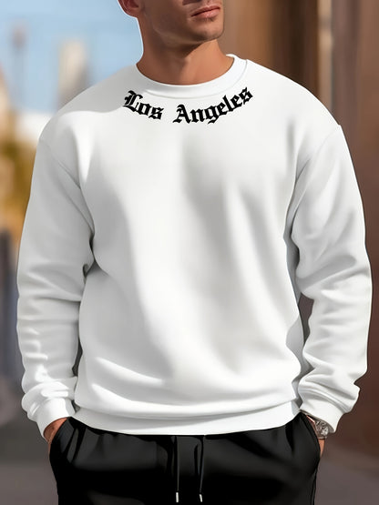 Los Angeles Letter Printed Men Long Sleeve Round Neck Sweatshirt, Pullover Sweatshirt, Casual Comfortable Versatile Top for Spring and Autumn, Outdoor Sports