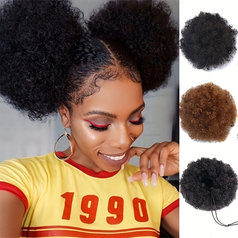 Chignon à cordon de serrage Afro Puff Queue de cheval Afro courte Extensions de queue de cheval bouclée synthétique Clip Extensions de cheveux élégantes Aspect naturel pour une utilisation quotidienne Accessoires pour cheveux