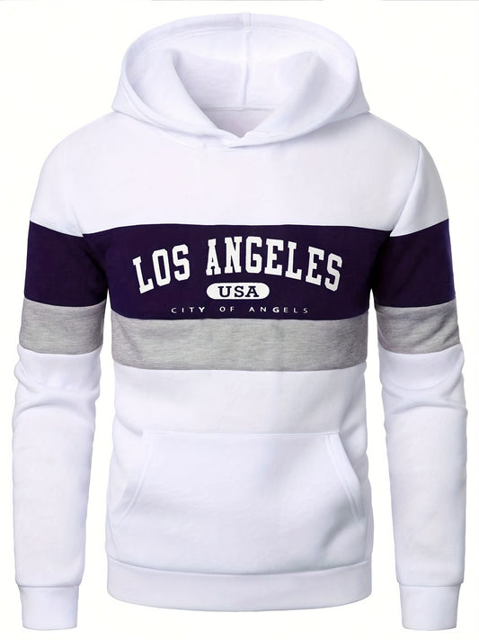 Détroit des anges, États-Unis, sweat à capuche décontracté unisexe en polyester 100% avec impression de lettre - tissu tricoté printemps/automne légèrement élastique, coupe régulière, pull-over