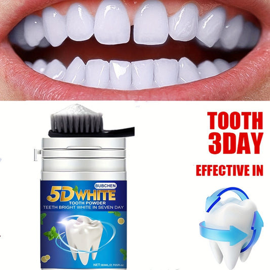 Bubchen 5D Teeth Whitening Powder - Natural Pearl Essence Mint Flavor - Deep Cleansing Tooth Powder, Basic Cleaning Benefits - 2.7oz (80ml) Bottle 