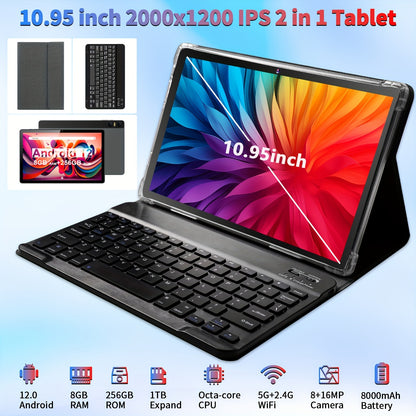 Tablette Hot Pepper DT50 Version US 8 Go De RAM + 256 Go De ROM Avec Étui Et Ensemble Clavier Écran 10,95 Pouces 2K IPS Full HD 2000*1200 MT8183 ARM Mali-G72 8MP+16MP 8000 MAh Android 12 WiFi Double Bande GPS