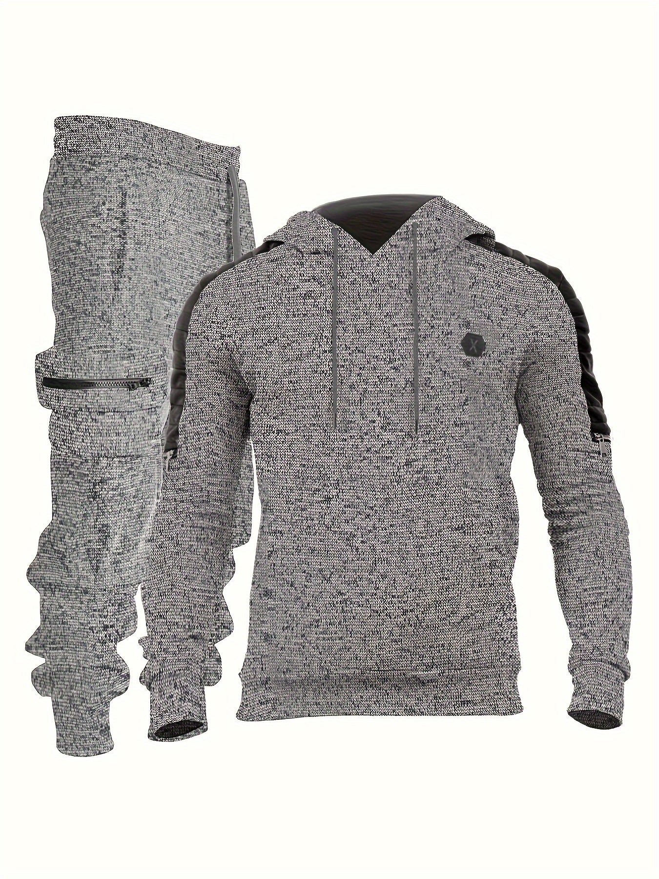 Ensemble 2 pièces décontracté pour hommes, avec sweat à capuche de sport ultra-stretch et pantalon de jogging multi-poches, ensemble assorti pour l'entraînement et la musculation