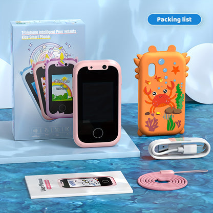 Tout-en-un pour enfants téléphone portable jouet d'apprentissage, jouet de caméra intelligente pour enfants adapté aux garçons et aux filles âgés de 3 à 9 ans, lecteur de musique avec deux caméras, écran tactile avec jeu éducatif