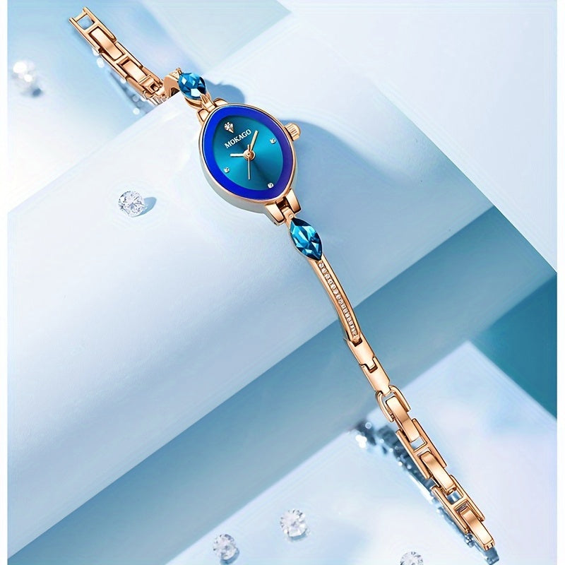 Montre-bracelet De Luxe En Cristal De Quartz Bleu Étanche, De Forme Ovale, Élégante Et Analogique Pour Soirée