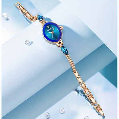 Montre-bracelet De Luxe En Cristal De Quartz Bleu Étanche, De Forme Ovale, Élégante Et Analogique Pour Soirée