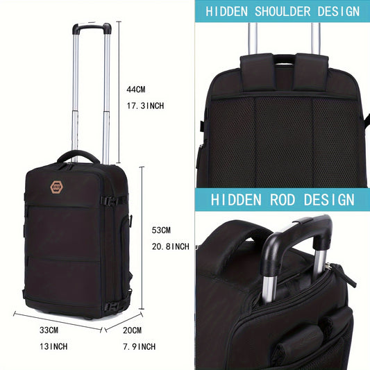 Sac à dos à roulettes de voyage pour hommes et femmes, sac à dos étanche de grande capacité pour ordinateur portable de 17 pouces pour les voyages d'affaires, valise avec compartiment à chaussures.