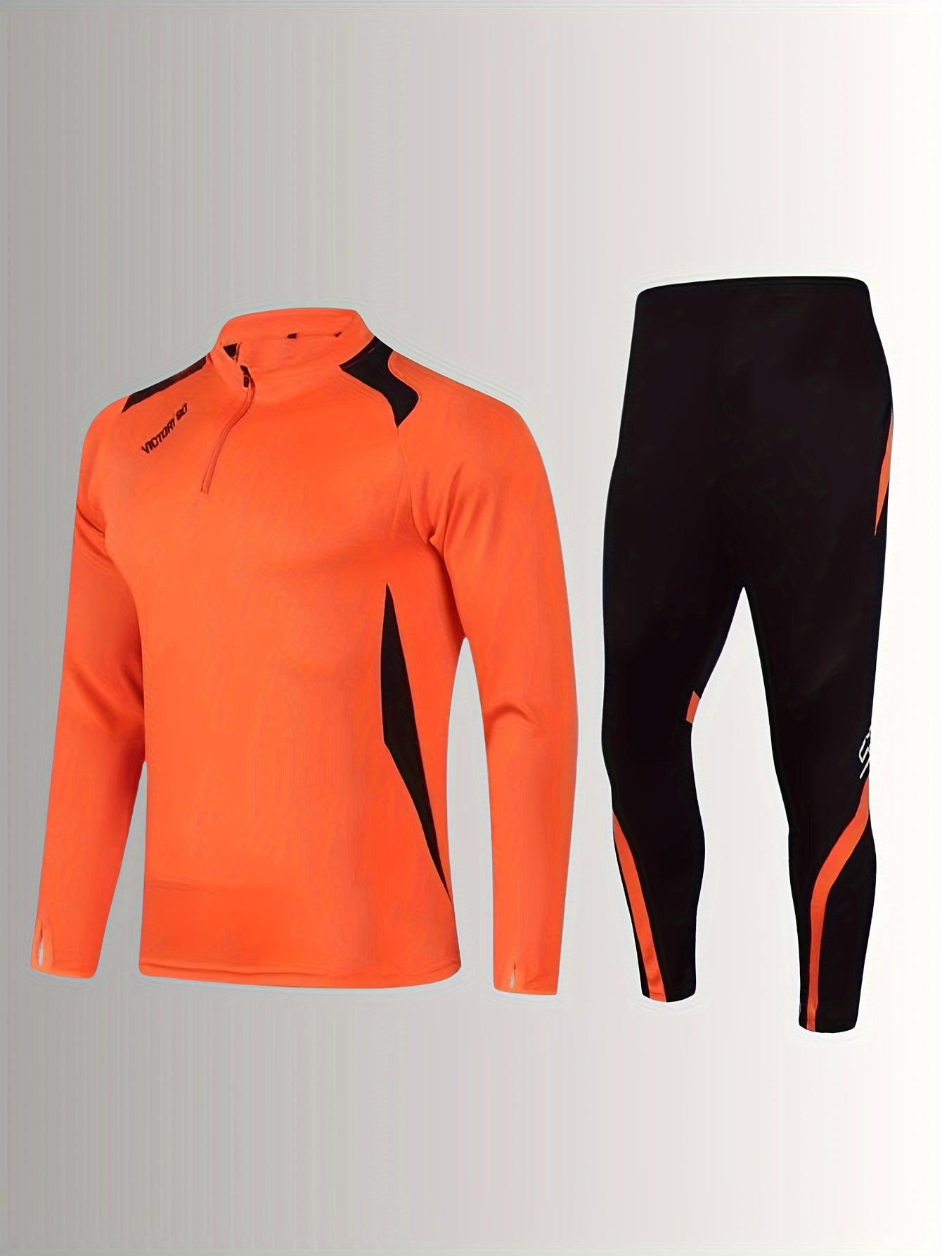 Ensemble athlétique à manches longues pour hommes : séchage rapide, respirant, tenue de course pour le fitness en groupe, entraînement de football - coupe standard, mélange de polyester, motif géométrique, col rond, tissu tricoté extensible