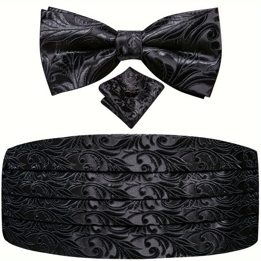 Ensemble de ceinture de smoking et nœud papillon pour hommes, mouchoir de poche à motif cachemire et boutons de manchette, bijoux pour soirée de mariage et banquet