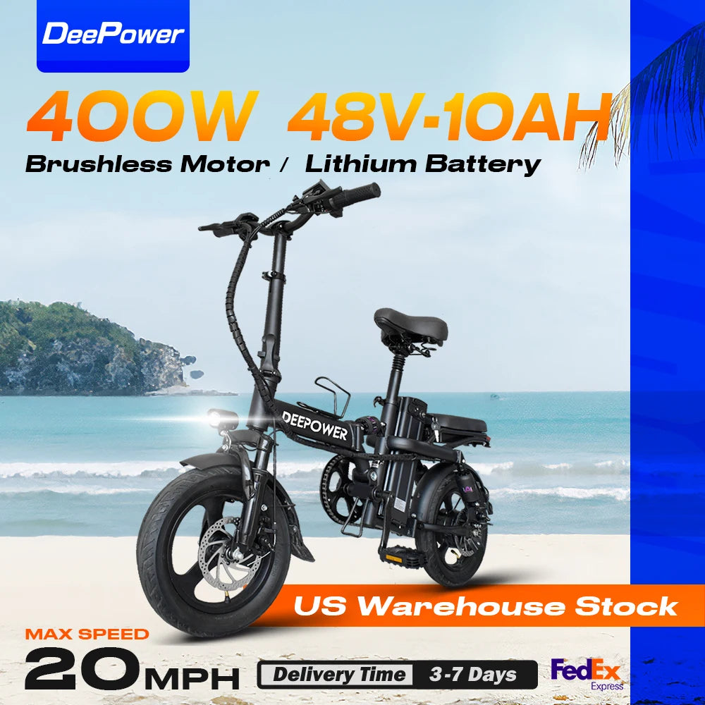 DeePower K300 14inch Mini Folding Ebike for Adults, Electric Bike,Electric Bicycle with Lithium Battery,20MPH Commuting e-bike