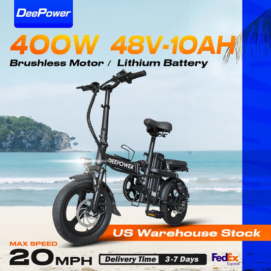 DeePower K300 14inch Mini Folding Ebike for Adults, Electric Bike,Electric Bicycle with Lithium Battery,20MPH Commuting e-bike