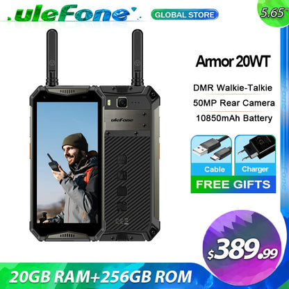 Ulefone Armor 20WT 20GB+256GB Rugged Waterproof Smartphone DMR Walkie-Talkie 10850mAh Mobile Phones Android Phone Global Version