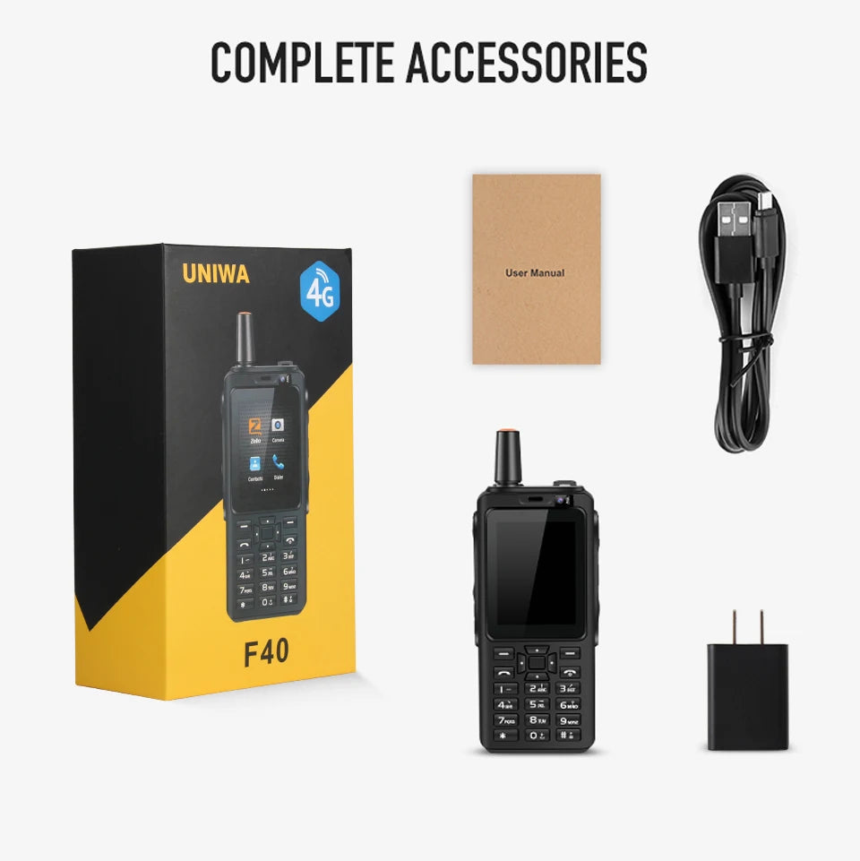 UNIWA F40 Walkie Talkie Mobile Phone, 2.4 ", IP65 Waterproof, Touch Screen, Zello, 1GB + 8GB Smartphone, LTE Quad Core Cellphone