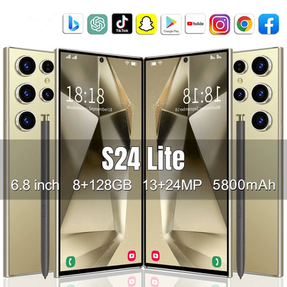 FUFFI-S24 Lite,Smartphone,6.8 inch,8+128GB ROM,13+24MP Camera,Mobile phones Android,5800mAh Battrey,Google Play Store,Cellphones