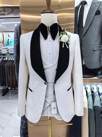 Fashion Paisley Men's 3 Pieces Formal Suit Set Blazer Vest Pants Wedding Groom Suits Best Man Dinner Engagement Tuxedo For Men