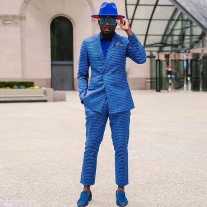 Costume croisé à carreaux de style britannique pour homme pour mariage, coupe ajustée, deux pièces, smoking pour garçon d'honneur, blazer personnalisé