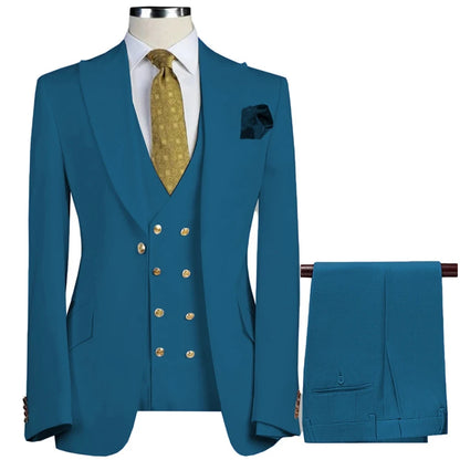 3 Pcs Set Suit Pants Vest Double breasted Custom Made / Fashion Men's Casual Boutique Business Groom Wedding Jacket Blazers Coat