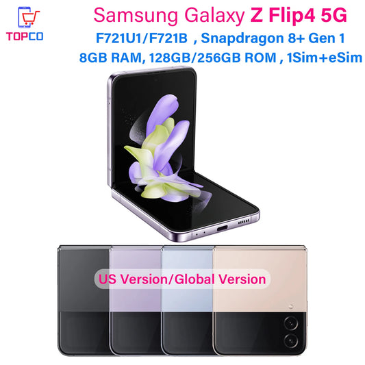 Samsung Galaxy Z Flip 4 Flip4 5G F721U1 F721B 128/256GB 8GB RAM Snapdragon 6.7" Original Unlocked Foldable 95-99% New Cell Phone