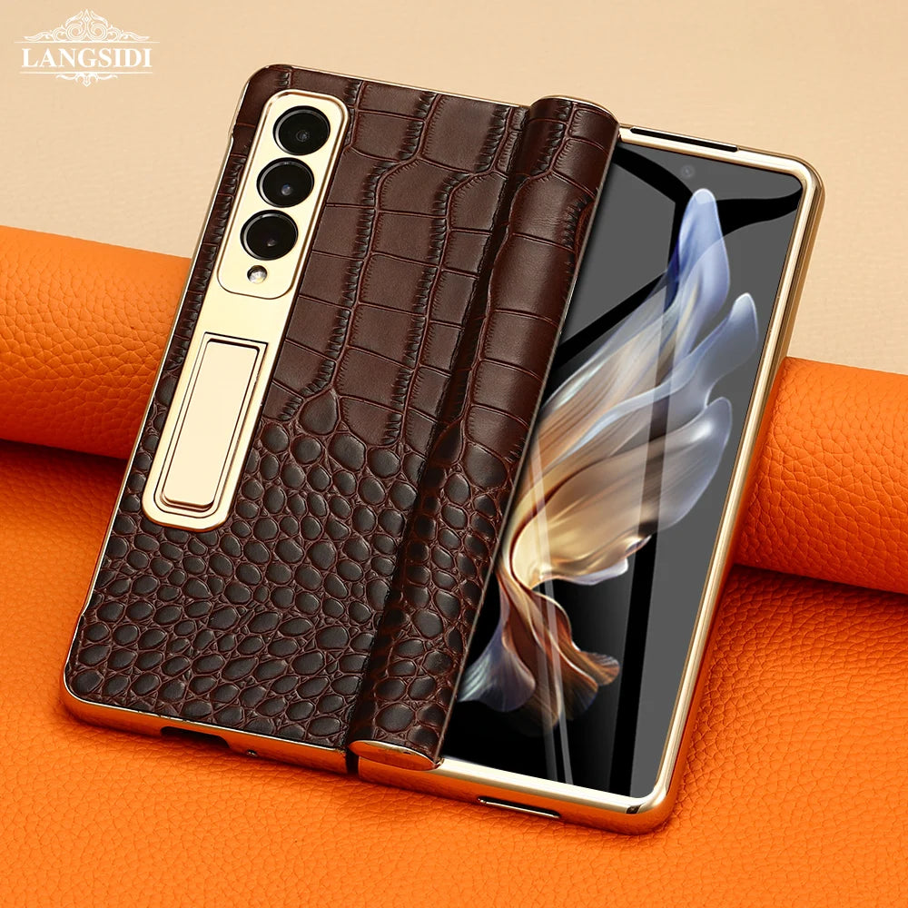 Coque de luxe en cuir véritable LANGSIDI, antichoc, pour Samsung Galaxy Z Fold 3, 4, 5 et 6, avec charnière magnétique et fonction support de protection.