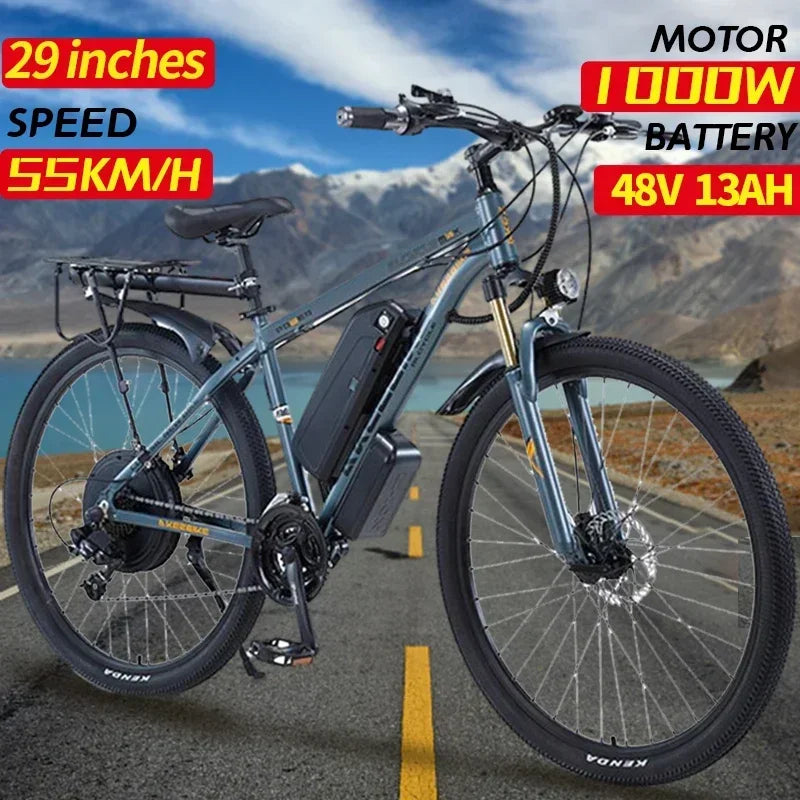 EBIKE 1000W City Electric Bike Removable 13Ah Lithium-ion Battery Ebike 60 Miles Range Dual Disc Brakes Alloy Electric Bicycle