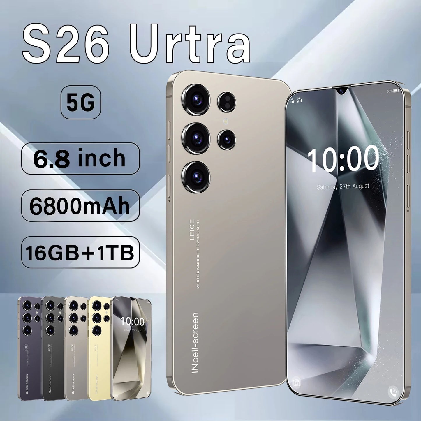 Global S26 Ultra smartphone 6.8 HD Screen 16G+1T 6800mAh Android14 Celulare 5G Dual Sim Face Unlocked Original Mobile Phone