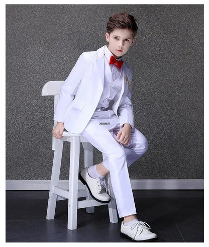 Flower Boys White Baptism Suit Kid Wedding Party Photograph Set Teenager Birthday Tuxedo Dress Children Graduation Stage Costume