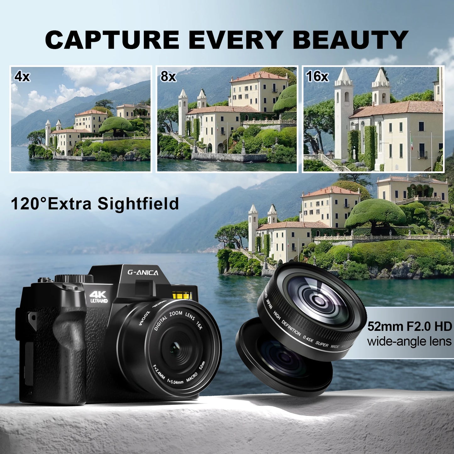 2024 New G-Anica Digital Photography Camera 4K Wireless Network Camera Retro Vlog Recorder YouTube 48MP Camera 3" Flip Screen