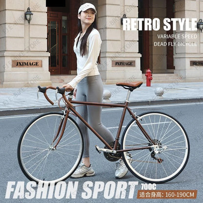 Bicycle 700C carbon steel frame adult bicycle women's lightweight variable speed retro commuting to work old-fashioned city bike