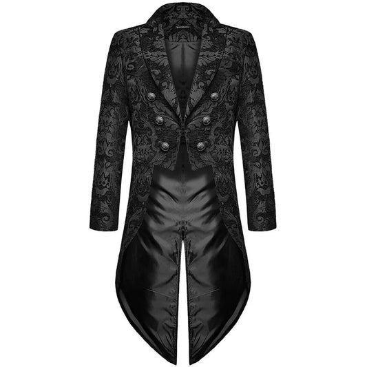 Adult Men Medieval Cosplay Tailcoat Black Jackets Devil Steampunk Costume Brocade Damask Gothic Wedding Coat Halloween Shirt