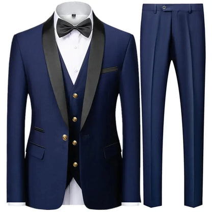 Fashion Slim Fit Wedding Suits for Men 3 Piece Jacket Vest Pants Set Male Business Blazer Formal Party Groom Tuxedo Dress Suits