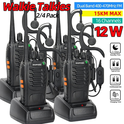 2/4PCS Baofeng BF-888S 12W Walkie Talkie Dual Band Portable Long Range Standby UHF 400-470MHz USB Ham Two Way Radio for Hunting