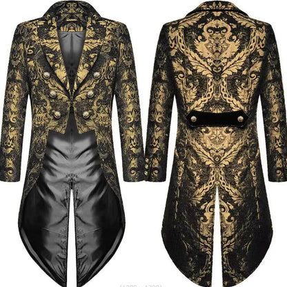 Adult Men Medieval Cosplay Tailcoat Black Jackets Devil Steampunk Costume Brocade Damask Gothic Wedding Coat Halloween Shirt