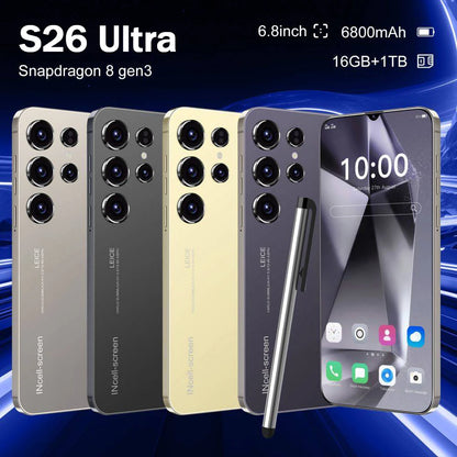 Global S26 Ultra smartphone 6.8 HD Screen 16G+1T 6800mAh Android14 Celulare 5G Dual Sim Face Unlocked Original Mobile Phone