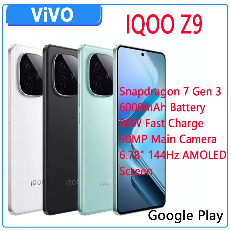 IQOO Z9 5G Snapdragon 7 Gen 3 Octa Core Smartphone 6.78" 144Hz AMOLED Screen 50MP Camera 6000 mAh Battery 80W Fast Charger