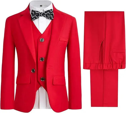 Child White Red Piano Violin Dress Gentleman Kids Slim Jacket Vest Pants Bowtie 4PCS Prom Suit Boys Dance Performance Costume